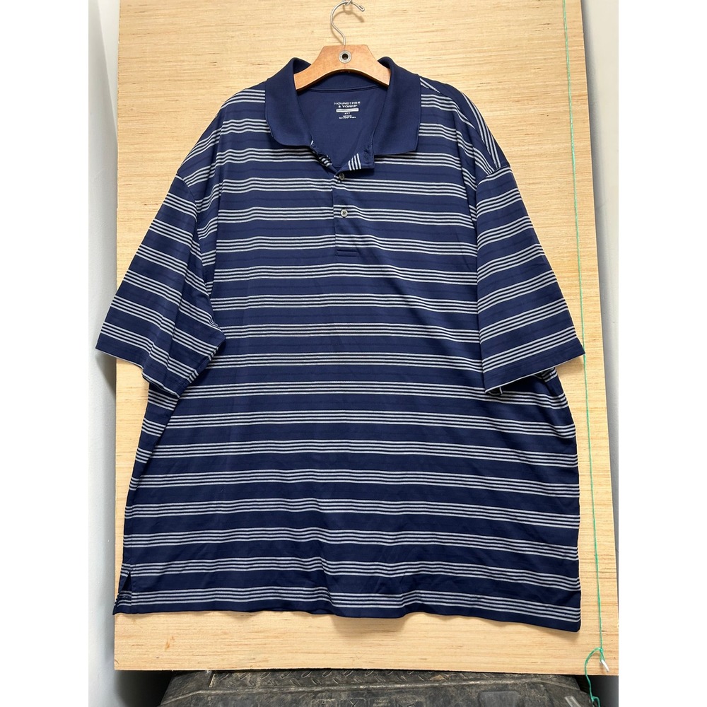 Houndstooth & Yorke Performance Polo Shirt 4XT Navy White Stripe Short Sleeve